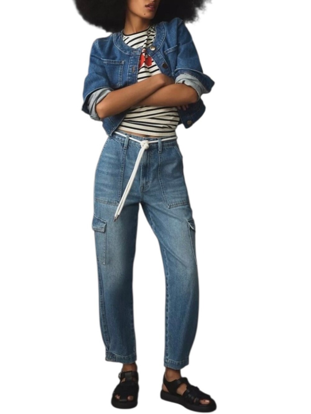 Pistola Josephine High Rise Cargo Jeans 27 Blue Tapered Balloon Carpenter Denim